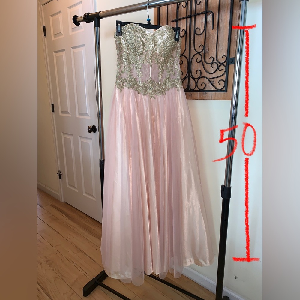 Blondie by Stacy Sklar Pearlized Light Pink Gown with Diamond like embroidery